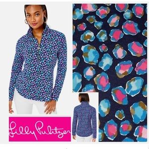 Lilly Pulitzer UPF 50 Skipper Popover LARGE Seabreeze Low Tide Navy Spotted